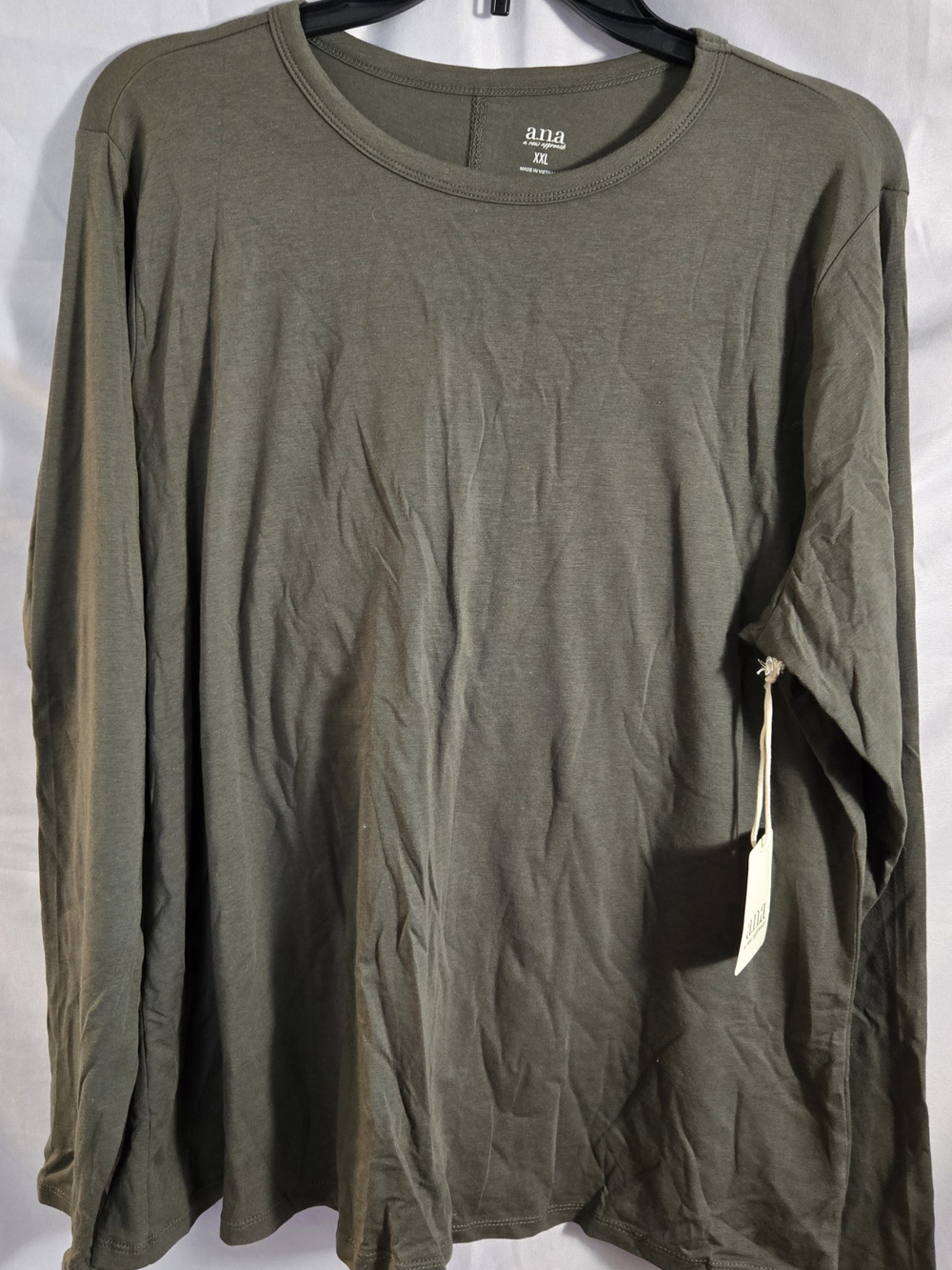 a.n.a Women's Long Sleeve Crew Neck Top - Olive Green Stretchy
